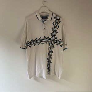 1990s Wrangler White and Blue Polo Western Shirt